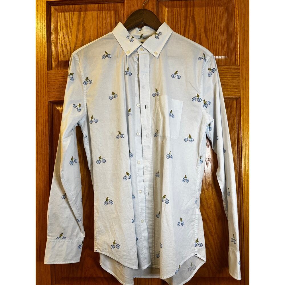 Bonobos Blue "Frog on Bike" Button Down Size S Slim Fit